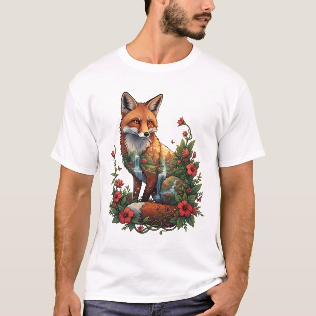 Mystischer Fuchs Tropischer Tempel Landschaft Wild T-Shirt (Vorderseite)