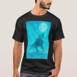 Mystischer geflügelter Wolf, der den Mond anheult T-Shirt