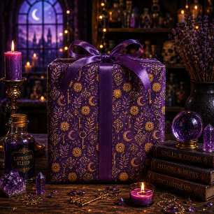 Mystischer goldener Kristallmondschlüssel Tiefes P Geschenkpapier