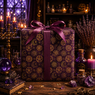Mystischer goldener Pentakel Sonne Mond Tiefes Pfl Geschenkpapier