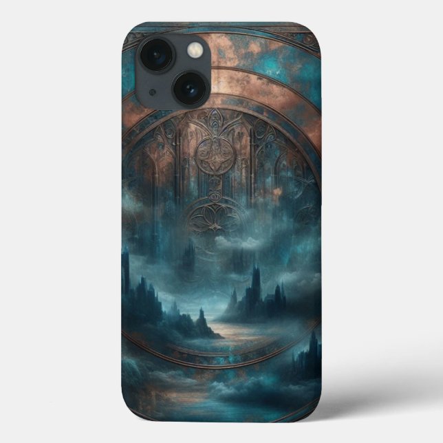 Mystischer Gothic Steampunk - Blaue Kupferpatina Case-Mate iPhone Hülle (Rückseite)