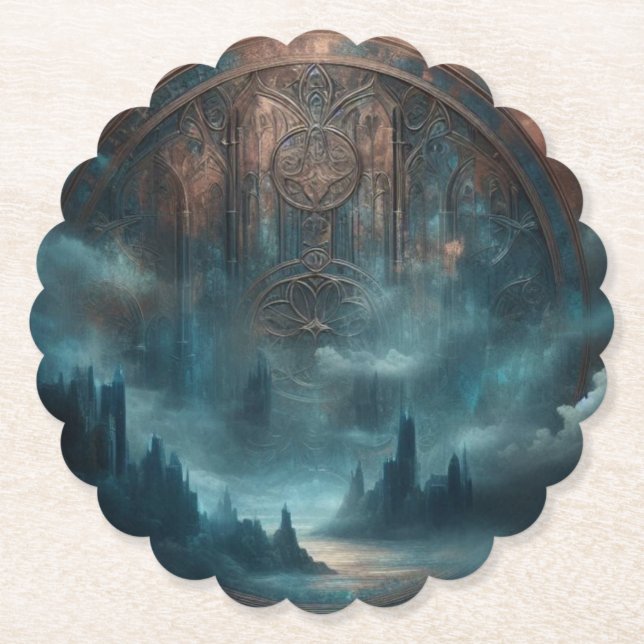 Mystischer gothischer Steampunk - Blaue Kupferpati Untersetzer (Vorderseite)