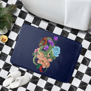 Mystischer grüner chinesischer Drache, florale Nav Badematte