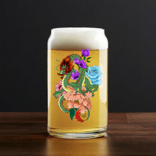 Mystischer grüner chinesischer Drache, florales Na Dosenglas