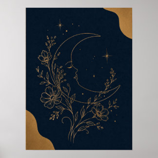 Mystischer Halbmond und goldener Himmel W Poster