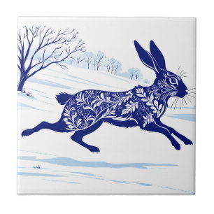 Mystischer Hase : Whimsical Hase im Schnee Fliese