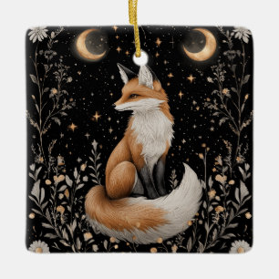 Mystischer Himmelsfox und Blume Keramikornament