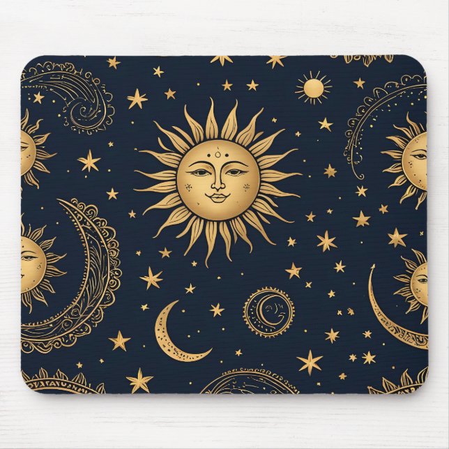 Mystischer Himmelsmond und Sonnendesign Mousepad (Vorne)