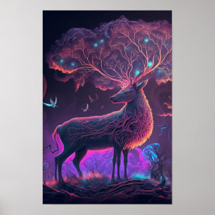 Mystischer Hirsch psychedelisches Poster Geistti