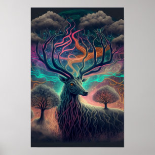 Mystischer Hirsch psychedelisches Poster Geistti