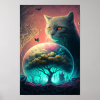 Mystischer Katzen-Psychedelic-Poster | Kosmische K