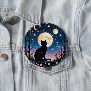 Mystischer Katzenmond-Knopf Süße Nachthimmel-Kat Button