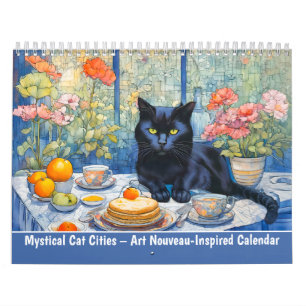 Mystischer Katzenstädte-Kalender im Art-Nouveau-St Kalender