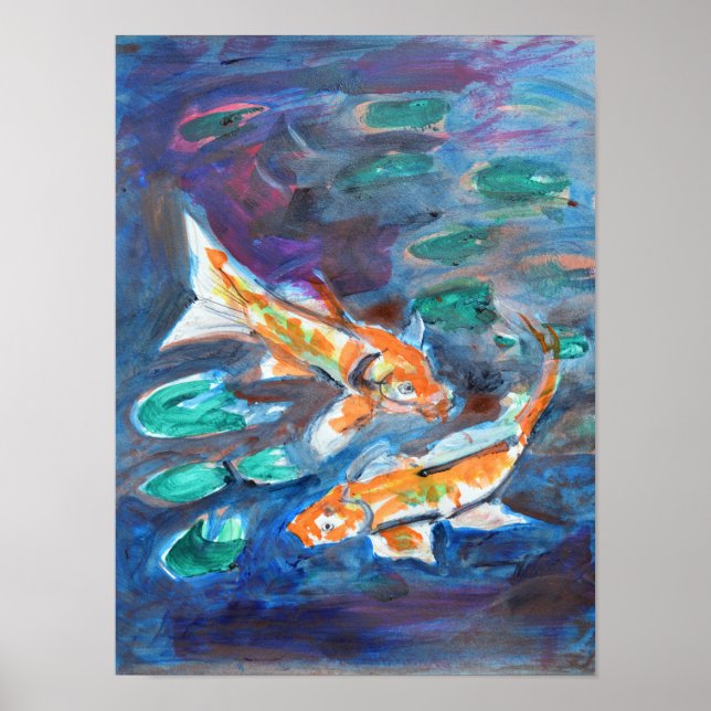 Mystischer Koi-Teich Impressionist Poster (Vorne)