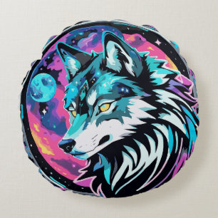 Mystischer Kosmischer Wolf Rundkissen Rundes Kissen