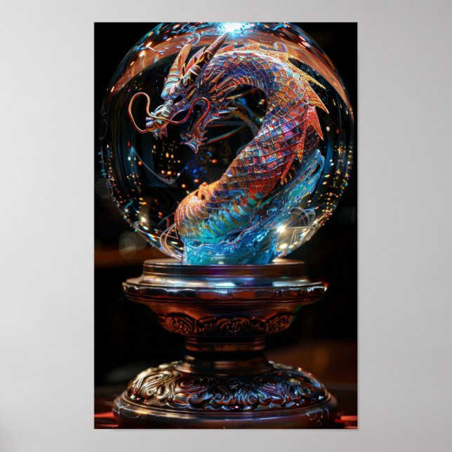 Mystischer Kristallball mit Dragon Soul Print Poster (Vorne)