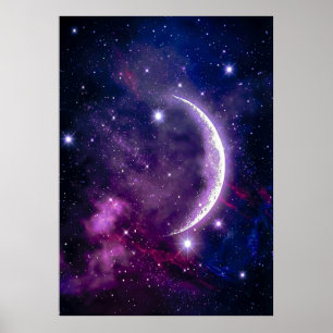 Mystischer Lila Kosmischer Halbmondnebel Poster
