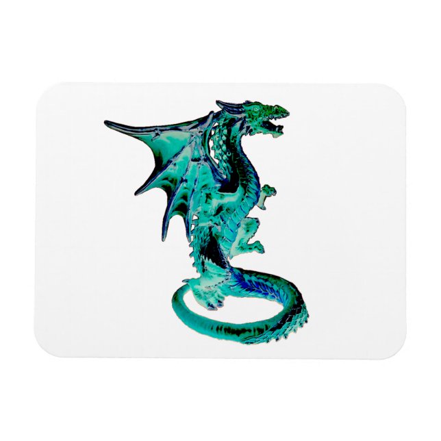 Mystischer Meerblauer Drache Fantasy-Bestien-Kunst Magnet (Horizontal)