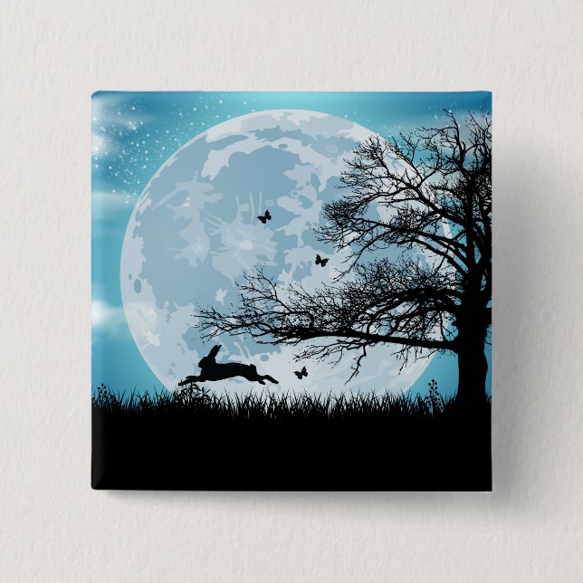 Mystischer Mond mit Kaninchen-Silhouette Button (Vorderseite)