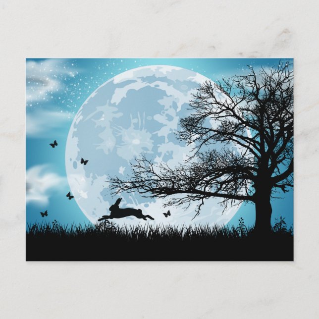 Mystischer Mond mit Kaninchen-Silhouette Postkarte (Vorderseite)