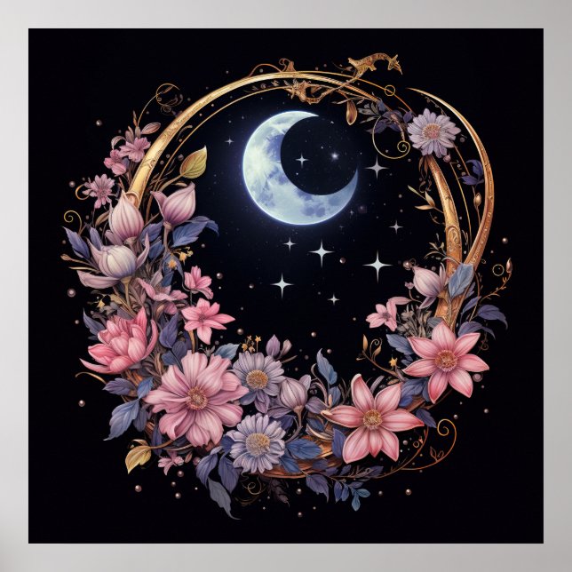 Mystischer Mond und Blume Poster (Vorne)