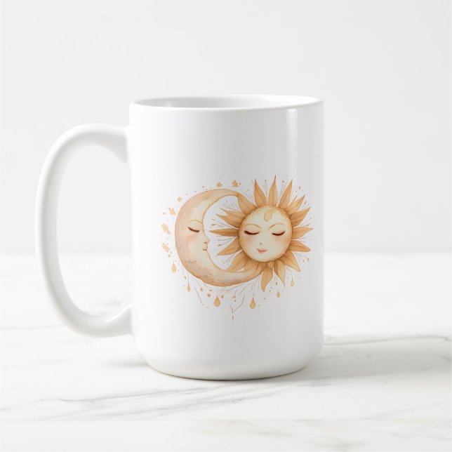 Mystischer Mond und Sonne Celestial Boho-Stil Kaffeetasse (Links)