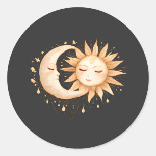 Mystischer Mond und Sonne Celestial Boho-Stil Runder Aufkleber