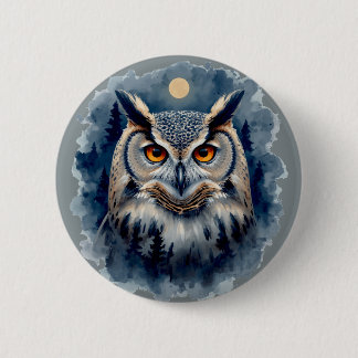 Mystischer Mondkauz Wasserfarbenkunst | Himmlische Button