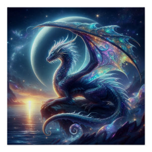 Mystischer Mondlichtdrache am Meeresposter Poster