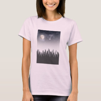Mystischer Mondwald Sternen Nacht Landschaft T-Shirt