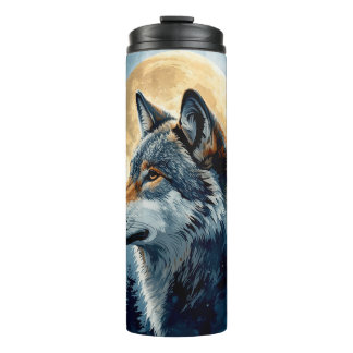 Mystischer Mondwolf-Wasserfarbenkunst | Zellularer Thermosbecher