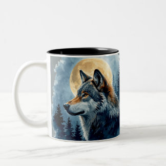 Mystischer Mondwolf-Wasserfarbenkunst | Zellularer Zweifarbige Tasse