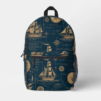 Mystischer Navigator – Vintage-Karte & Kompass-Des Bedruckter Rucksack
