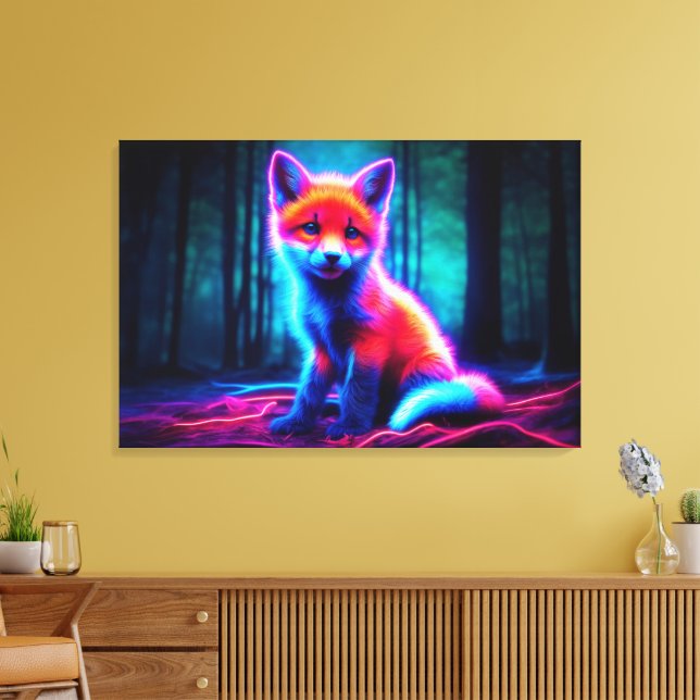Mystischer Neonfuchs in glühendem verzaubertem Wal Leinwanddruck (Insitu (Wohnzimmer))