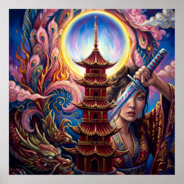 Mystischer Pagoden-Kunstprint – Surrealistische sp Poster