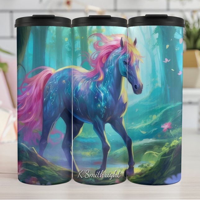 Mystischer Pferdewald Farbiger Schweif Thermosbecher (Von Creator hochgeladen)