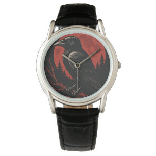 Mystischer Rabe unter dem Blutmond – Dark Fantasy Armbanduhr