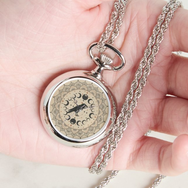 Mystischer Raben-Mondphasen-Mandala-Himmels-Kunst Armbanduhr (Gothic raven watch)