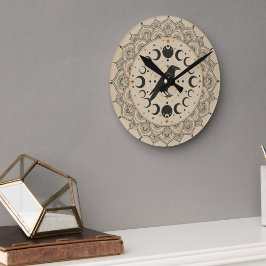 Mystischer Raben-Mondphasen-Mandala-Himmels-Kunst Runde Wanduhr