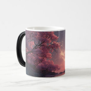 Mystischer rosa Blütenbaum Nachthimmel Kaffeetasse