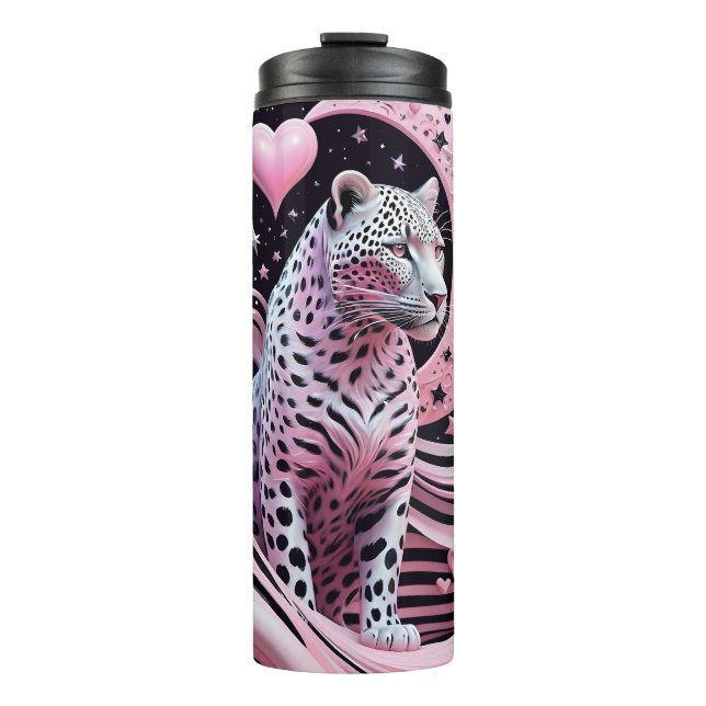 Mystischer Rosa Leopard Thermosbecher (Vorderseite)