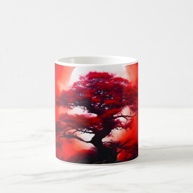 Mystischer roter Baum unter dem Vollmond Kaffeetasse (Mittel)