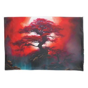 Mystischer roter Baum unter Vollmond Kissenbezug