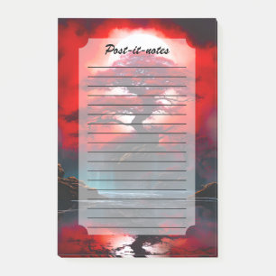 Mystischer roter Baum unter Vollmond Post-it Klebezettel