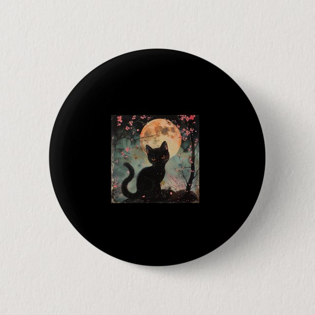 Mystischer Roter Mond mit Schwarzer Katze und Saku Button (Vorderseite)