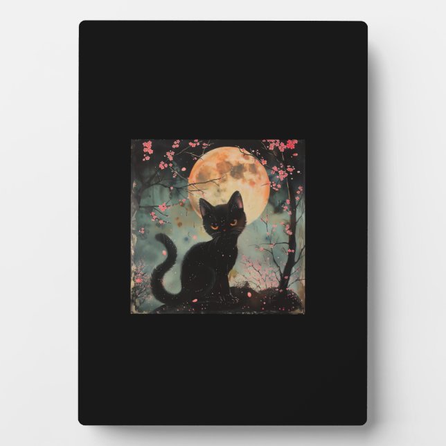Mystischer Roter Mond mit Schwarzer Katze und Saku Fotoplatte (Vorderseite)