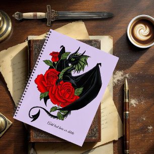 Mystischer schwarzer Drache rote Rosen Lavendel Go Notizbuch