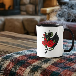 Mystischer schwarzer Drache rote Rosen Lavendel Go Tasse