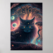Mystischer schwarzer Katzenposter | Hexenkunst 1