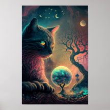 Mystischer schwarzer Katzenposter | Hexenkunst 3